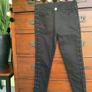 Windsor Black Laced-Up High-Rise Jeans